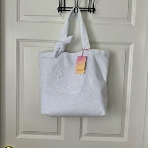 Stoney Clover Lane White Terry Cloth Embossed Beach Tote Bag